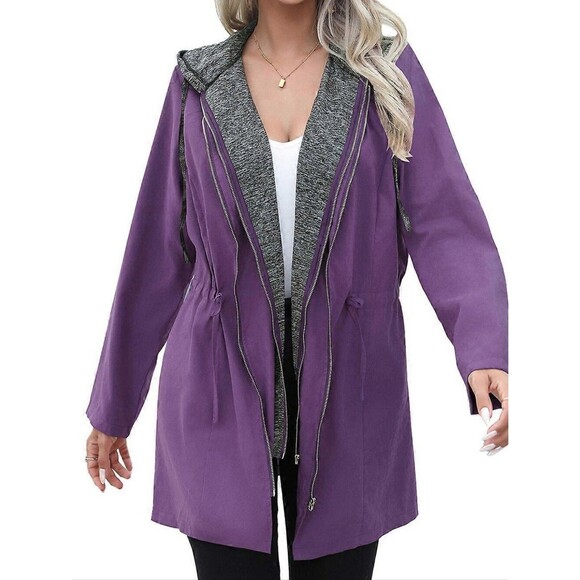 SHEIN Jackets & Blazers - SHEIN Curve Purple Hooded Double Zip Utility Jacket Coat 2XL